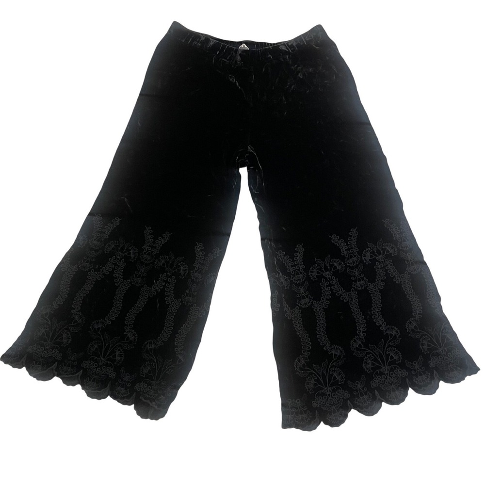 Johnny was Lilith Black Crushed Velvet Wide Leg Scalloped Pants Womens Medium